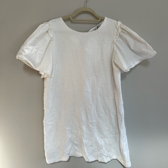 New English Factory White Woven Mixed Flutter Sleeve Dress, size L - Picture 2 of 8